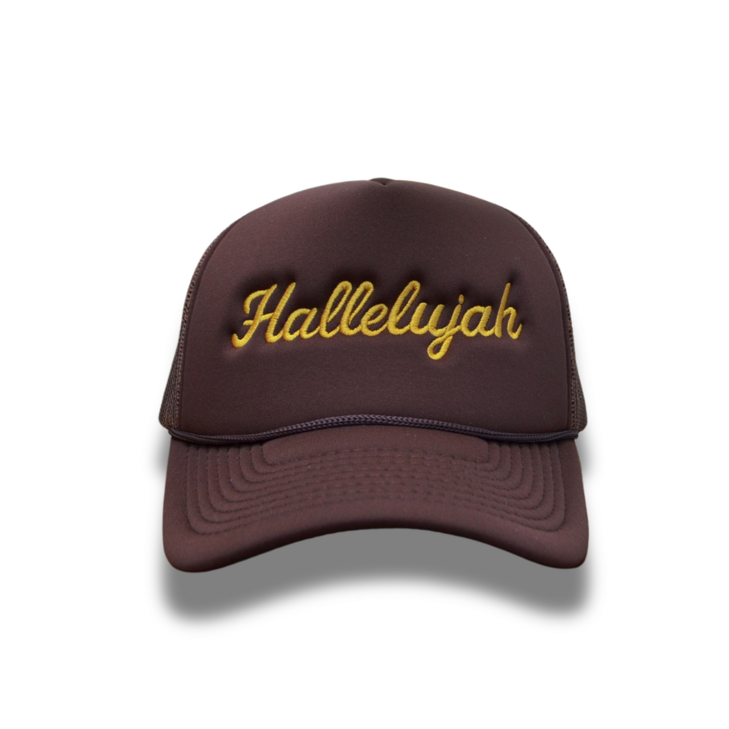 Hallelujah Trucker Hat - Brown + Mustard Yellow
