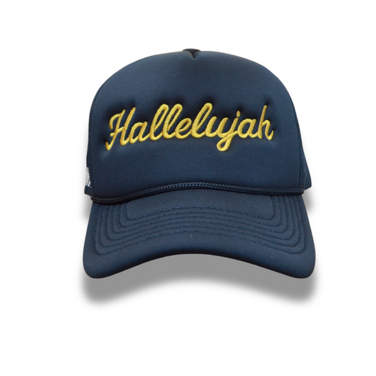 Kids Hallelujah Trucker Hats - Black + Yellow