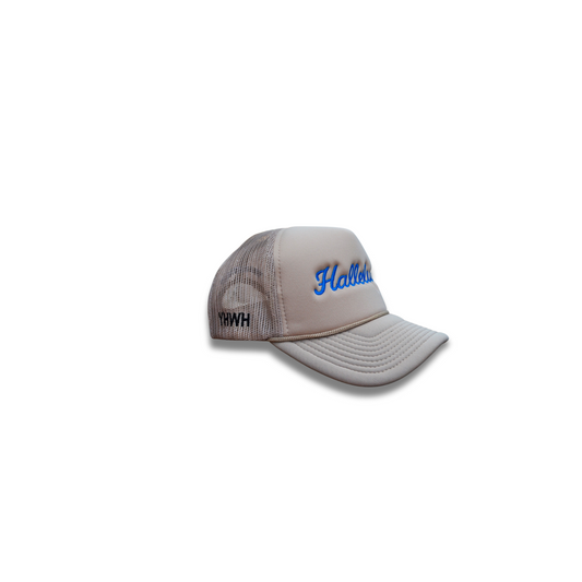 Hallelujah Trucker Hat – Cream + Blue
