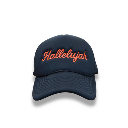 Hallelujah Trucker Hat - Black + Orange
