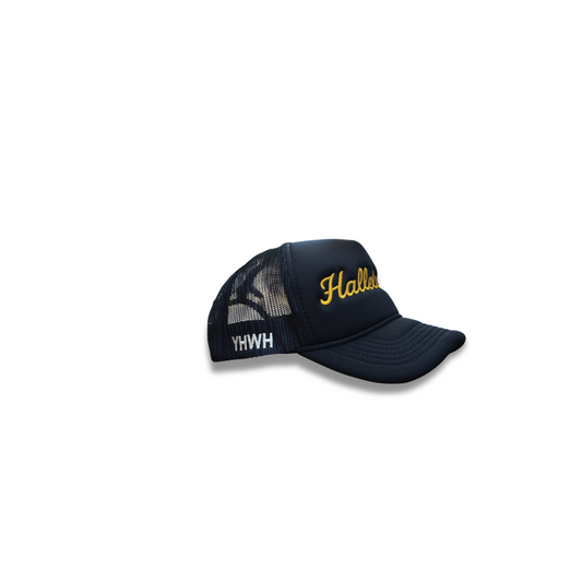 Kids Hallelujah Trucker Hats - Black + Yellow