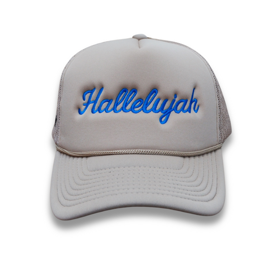 Hallelujah Trucker Hat – Cream + Blue